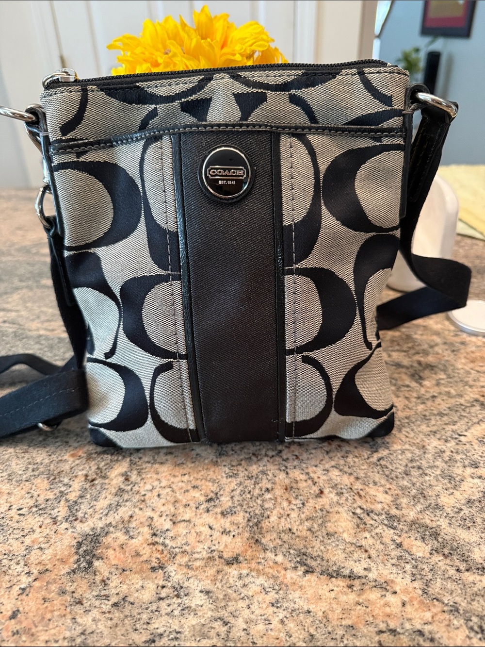 Coach Signature Small Crossbody in Black and Gray